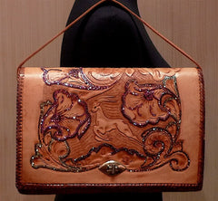 Roth Madge Brown Western Tooled Leather Purse with Swarovski Crystals