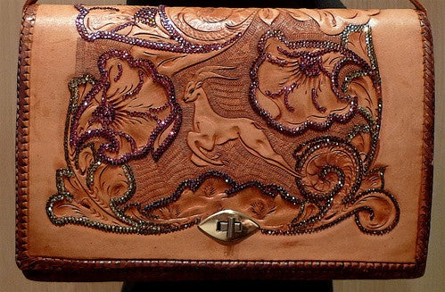 Roth Madge Brown Western Tooled Leather Purse with Swarovski Crystals