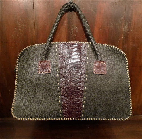 Divine Tribe Black Leather with Ostrich Inserts and Whipstitched Edges