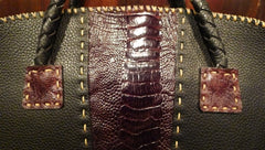 Divine Tribe Black Leather with Ostrich Inserts and Whipstitched Edges