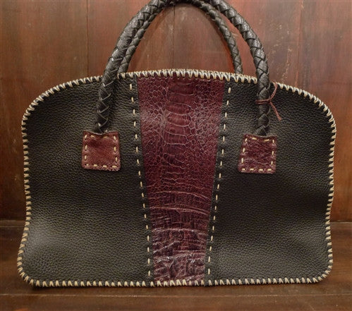 Divine Tribe Black Leather with Ostrich Inserts and Whipstitched Edges