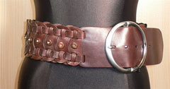 Orciani Wide Brown Woven and Studded Leather Belt