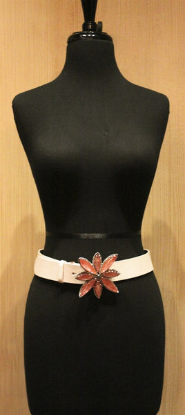 Orciani White Belt with Pink Crystal Flower Buckle
