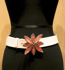 Orciani White Belt with Pink Crystal Flower Buckle