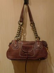 Malini Murjani Brown Leather Handbag with Chain