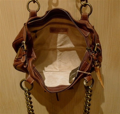 Malini Murjani Brown Leather Handbag with Chain