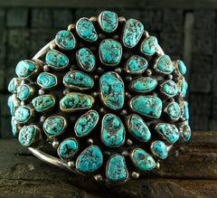 Old Pawn Silver and 220cts Morenci Turquoise Bracelet Cuff