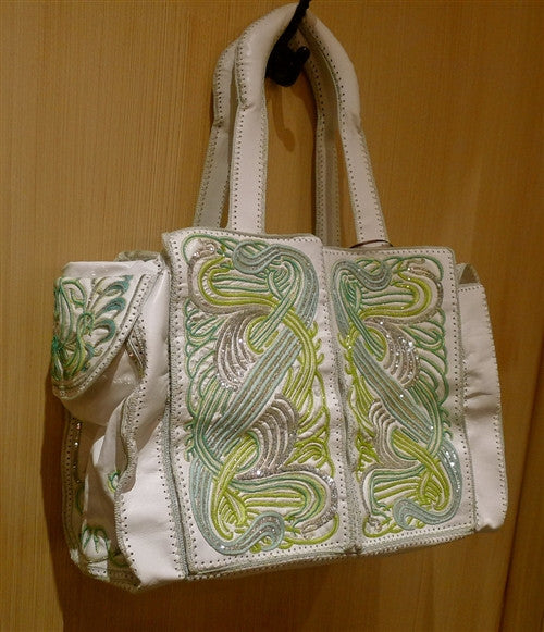 Buba Embellished White Leather "Maze" Tote/Travel/Diaper Bag