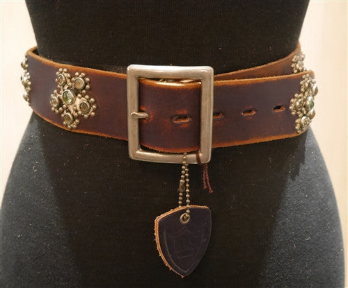 Hollywood Trading Company Turquoise and Purple Studded Leather Belt