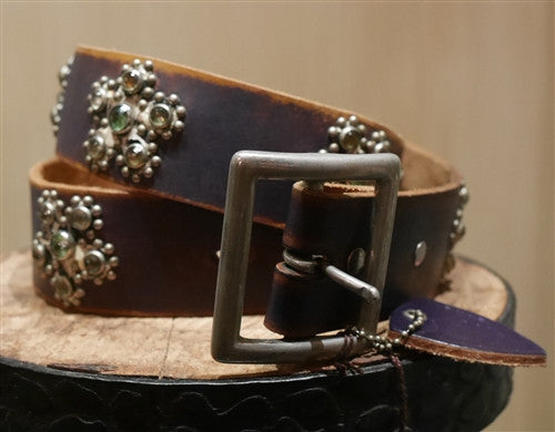 Hollywood Trading Company Turquoise and Purple Studded Leather Belt