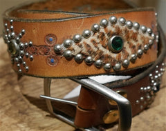 B-Low The Belt Leopard Inset Studded Tan Belt With Multi Colored Crystals