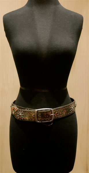 B-Low The Belt Leopard Inset Studded Black Belt with Multi Colored Crystals