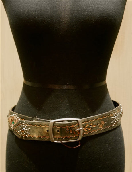 B-Low The Belt Leopard Inset Studded Black Belt with Multi Colored Crystals