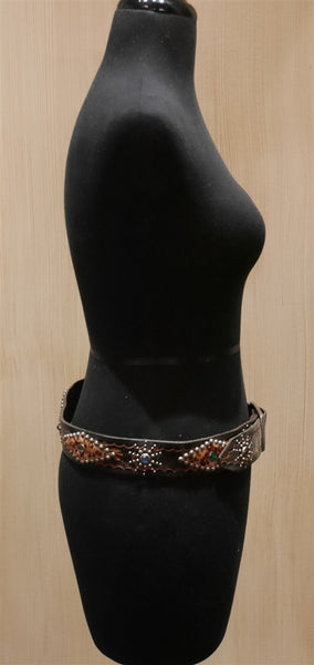 B-Low The Belt Leopard Inset Studded Black Belt with Multi Colored Crystals