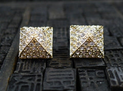 CC Skye Pave Pyramind Stud Earrings in Gold Finish