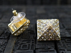 CC Skye Pave Pyramind Stud Earrings in Gold Finish