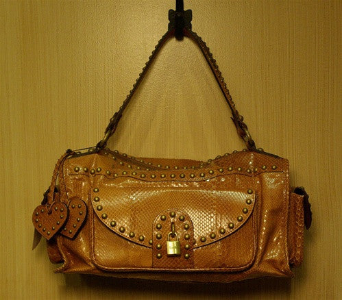 Luella Joni Cognac Snakeskin Handbag with Brass Studs