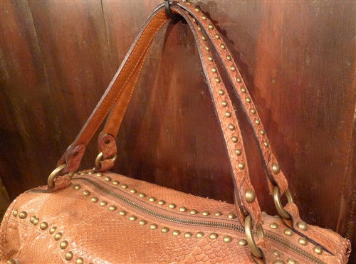 Luella Joni Cognac Snakeskin Handbag with Brass Studs