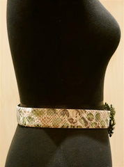 Orciani Giraffa Verde Snakeskin Embossed Belt in Taupes and Greens with Metallic Green Studded Buckle