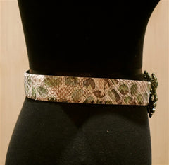 Orciani Giraffa Verde Snakeskin Embossed Belt in Taupes and Greens with Metallic Green Studded Buckle