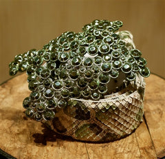 Orciani Giraffa Verde Snakeskin Embossed Belt in Taupes and Greens with Metallic Green Studded Buckle