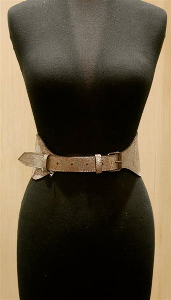 Nicholas K Silver Metallic Leather Wide Belt