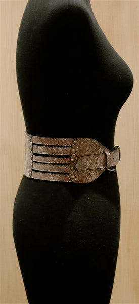 Nicholas K Silver Metallic Leather Wide Belt