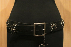 HTC  Hollywood Trading Company Silver and Black Crystal Studded Black Belt with Shagreen Panels