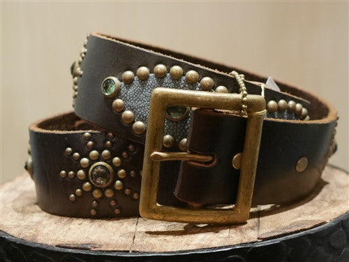 Hollywood Trading Company Jeweled Brown Leather Belt