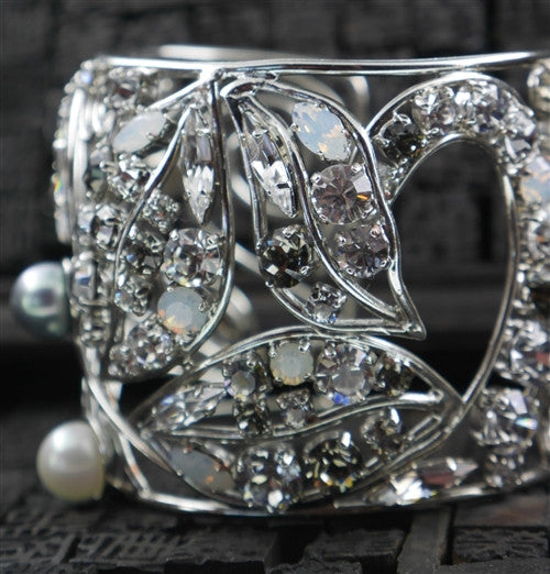 Philippe Ferrandis Cuff with Crystals and Pearls