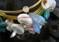 Mercedes Salazar Multi Bangles Bracelet with Shells, and Blue Crystals