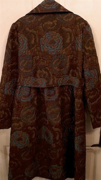 James Coviello Floral Damask Coat in Burgundy, Teal and Gold