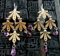 Jamie Wolf Leaf Earrings with Pink Tourmaline, Diamonds in 18K Rose Gold