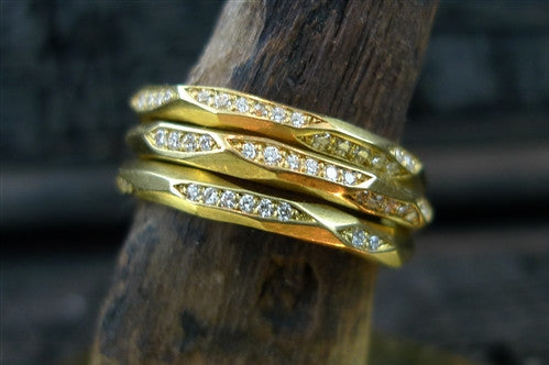 Ron Hami 18K Yellow Gold and Diamond Chiseled Stacker Band Ring
