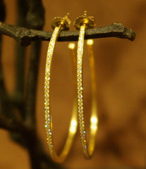 Ron Hami 18K Yellow Gold and Diamond Egg Shaped Hoop Earrings