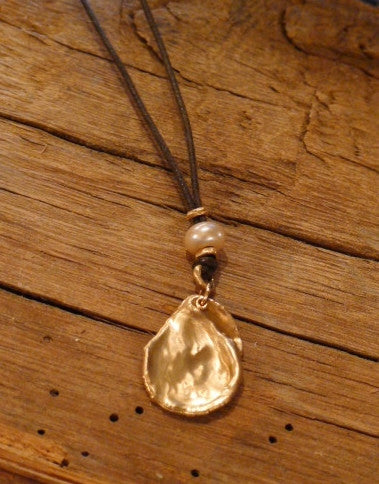 Jamie Joseph Coin Necklace in 14K Yellow Gold with Pearl on Leather Cord