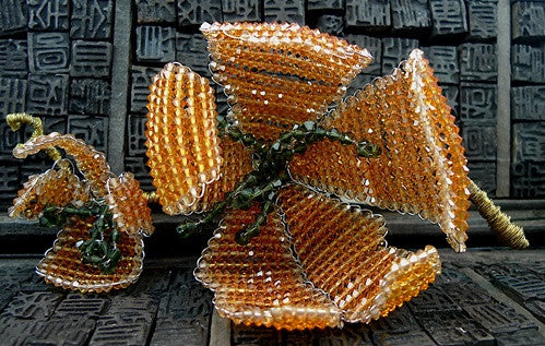 Mindy Lam Golden Orange Swarovski Crystal Flower Brooch