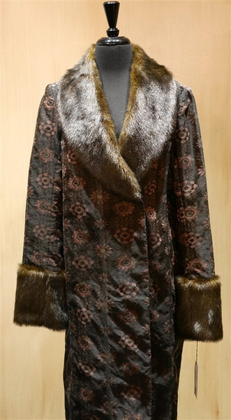 James Coviello Brocade Opera Coat with Faux Fur Collar and Cuffs