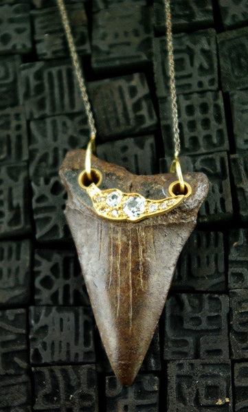 Pade Vavra Mako Shark Tooth 18K Yellow Gold and Diamonds Necklace