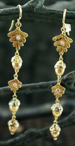 Pade Vavra Acorns and Leaf Diamond Drop Earrings in 18K Peach Gold