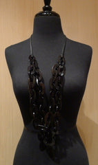 Monies Lucite Oval Link Multi Chain Necklace on Leather Cord