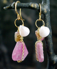 Melissa Joy Manning 14K Yellow Gold and Pink Agate Earrings