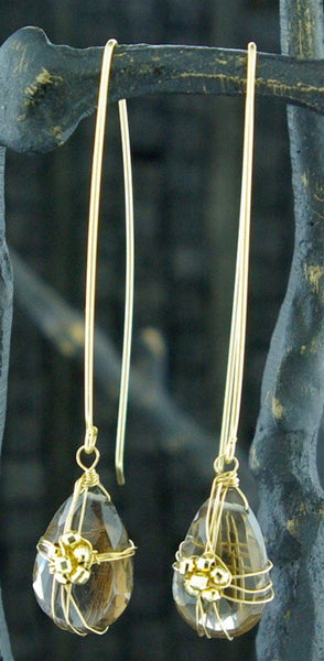 Julieri 18 K Yellow Gold and 14 K Yellow Gold and Smokey Topaz Earrings