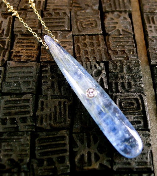 Carolina 14K Yellow Gold and Kyanite with Diamond Drop Pendant Necklace
