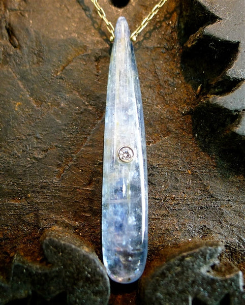 Carolina 14K Yellow Gold and Kyanite with Diamond Drop Pendant Necklace