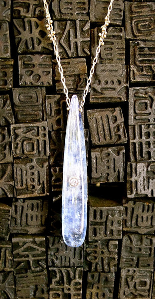 Carolina 14K Yellow Gold and Kyanite with Diamond Drop Pendant Necklace