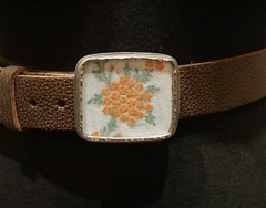 Presh Fabric Fragment - Coral and Green- Buckle Belt