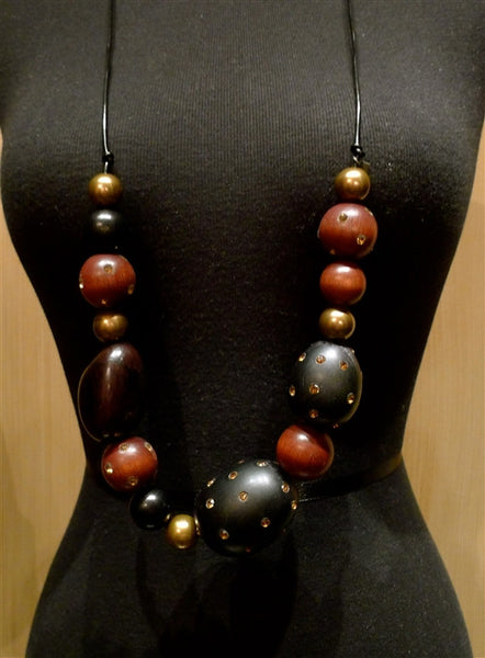 Basia Black Tagua Wood Bead and Swarovski Crystal Necklace