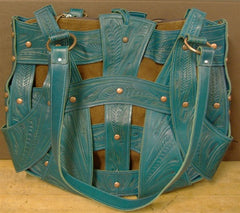 Leaders in Leather Large Turquoise and Brown Handbag