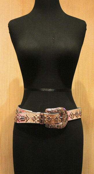 B.B. Simon Swarovski Crystal Embellished Western Belt on PInk and